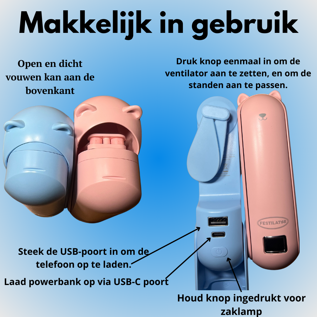 Festilator® 3 in 1 powerbank met ventilator en zaklamp