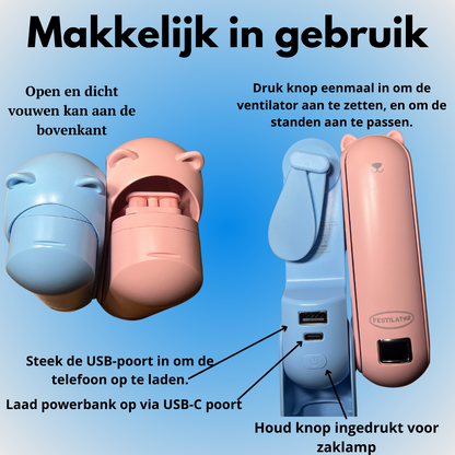 Festilator® 3 in 1 powerbank met ventilator en zaklamp